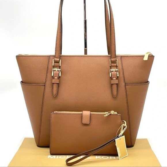 Michael Kors Large Charlotte Tote Bag & Double Zip Wallet Brown (NWT) - Picture 3 of 12